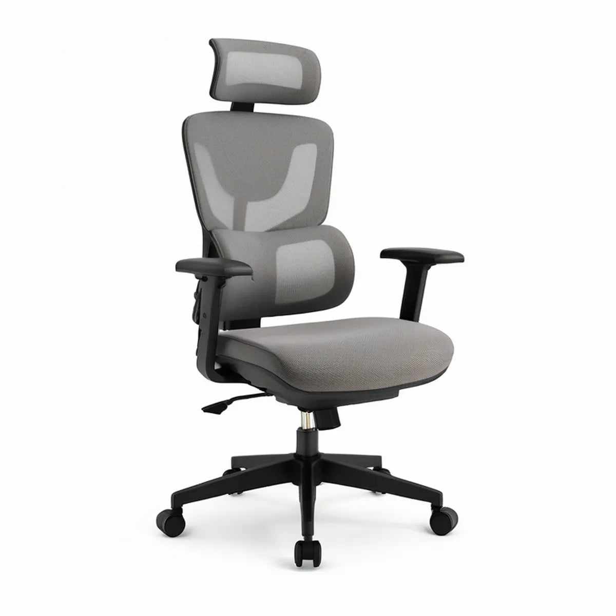 Cadeira Ergonómica Cinzenta e Preta com Apoio de Cabeça 65 x 65 x 118-128 cm