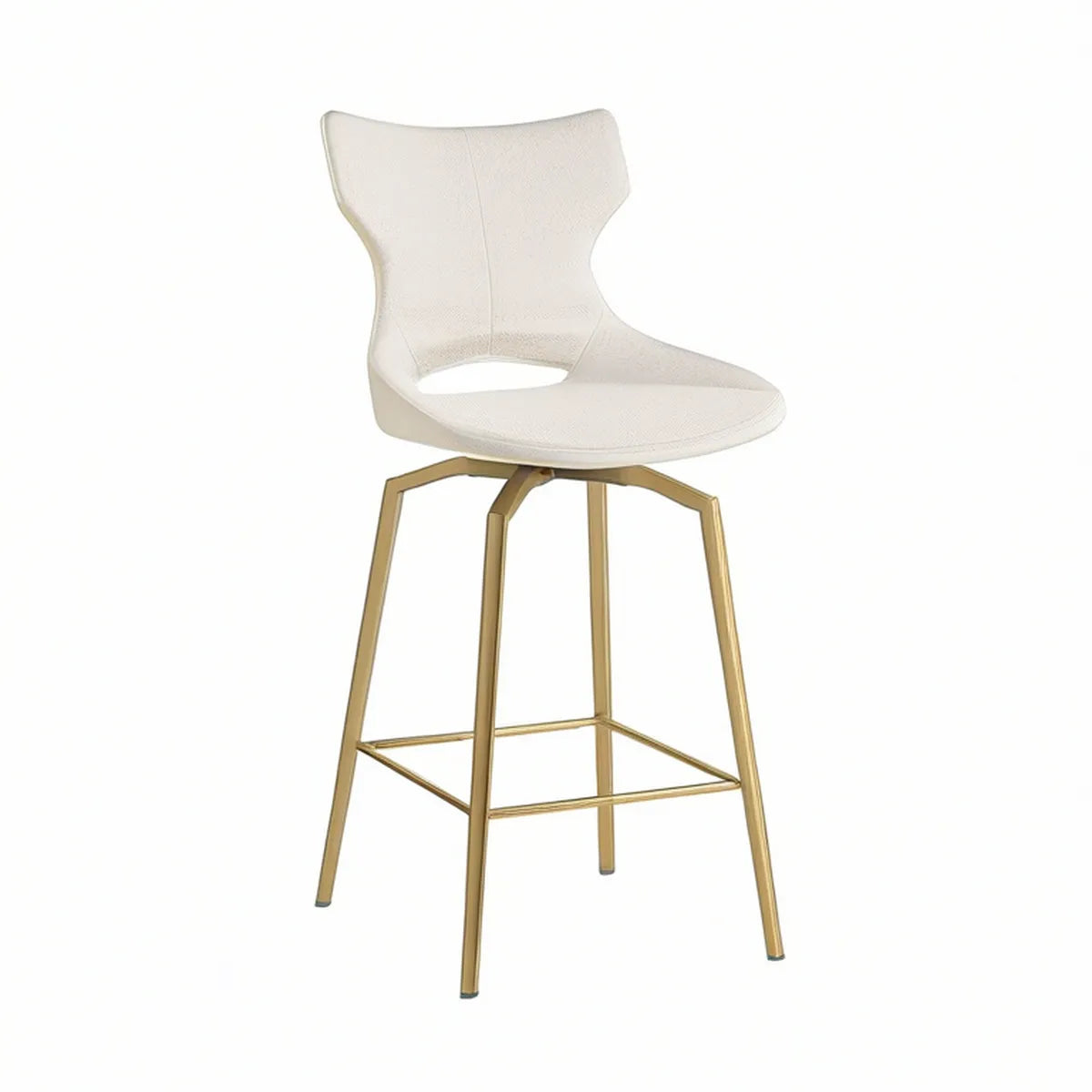 Banco de Bar Alto com Encosto Curvo em Poliéster Creme e Aço Dourado 52 x 54 x 104 cm