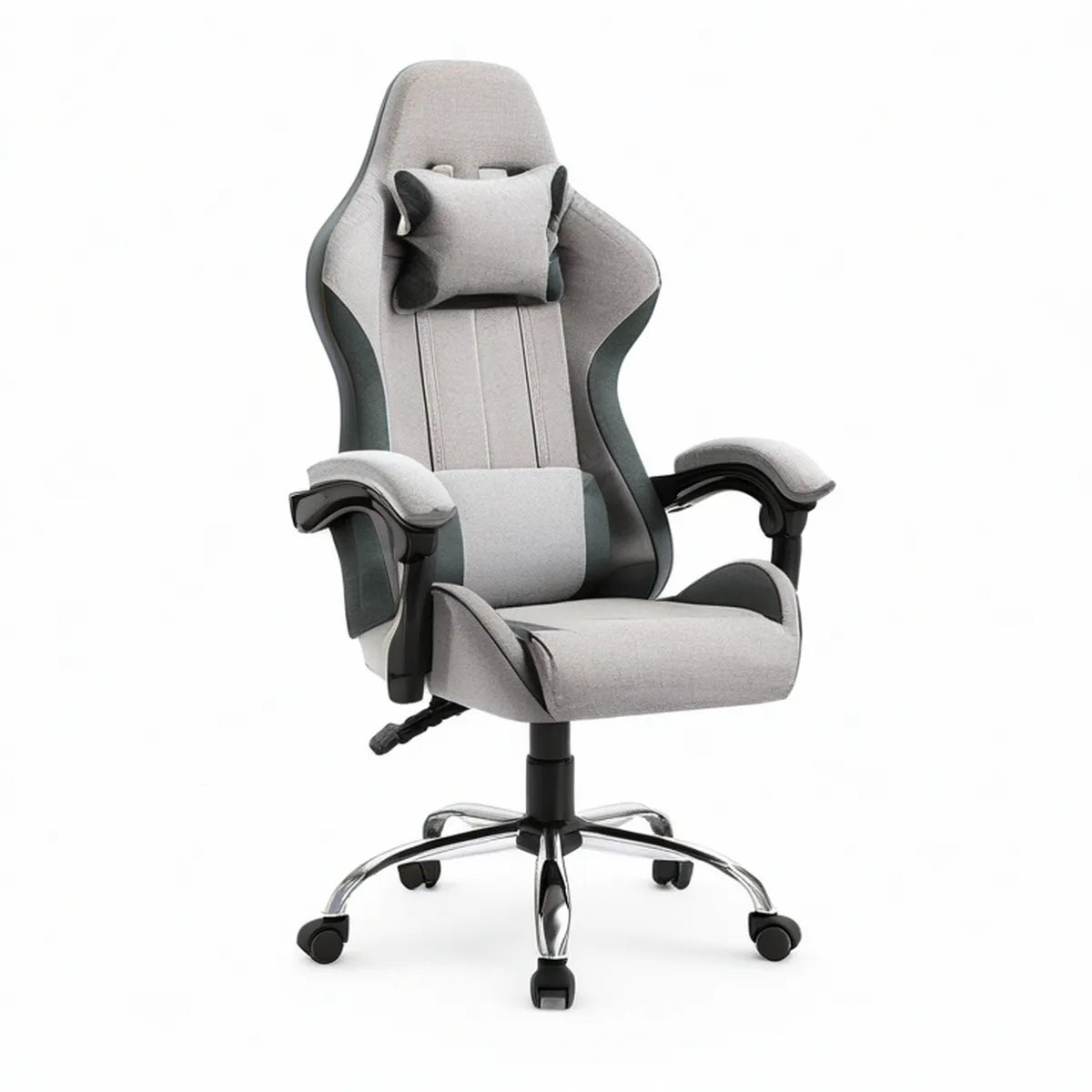 Cadeira Gaming Ergonómica com Encosto Alto Cinzenta e Preta 66 x 64 x 118-128 cm