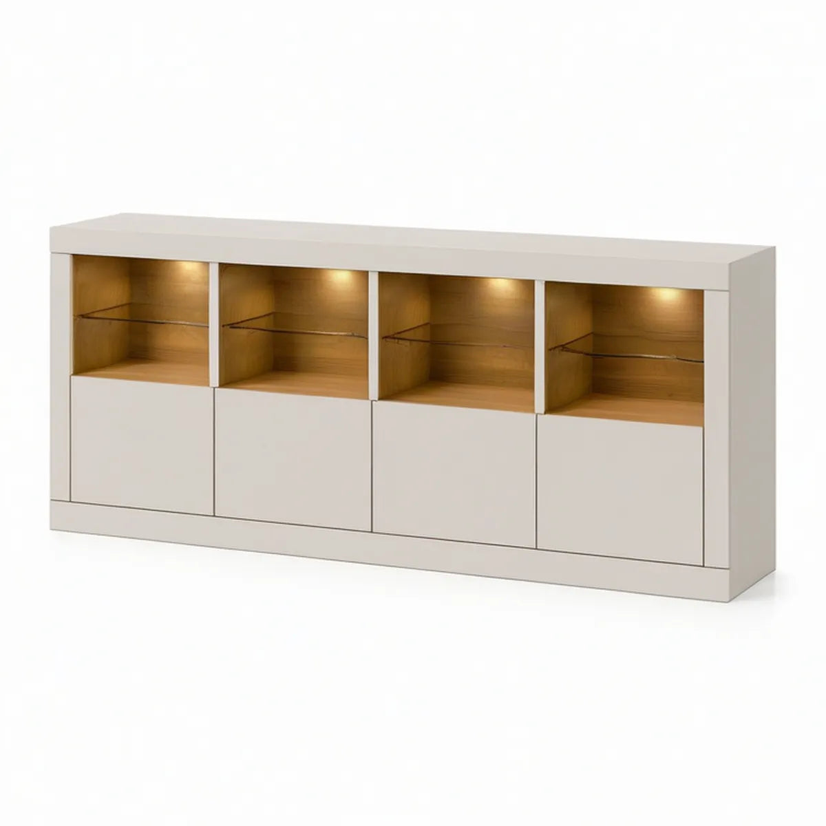 Aparador Retangular com Iluminação LED em MDF Branco e Carvalho, 200 x 45 x 90 cm