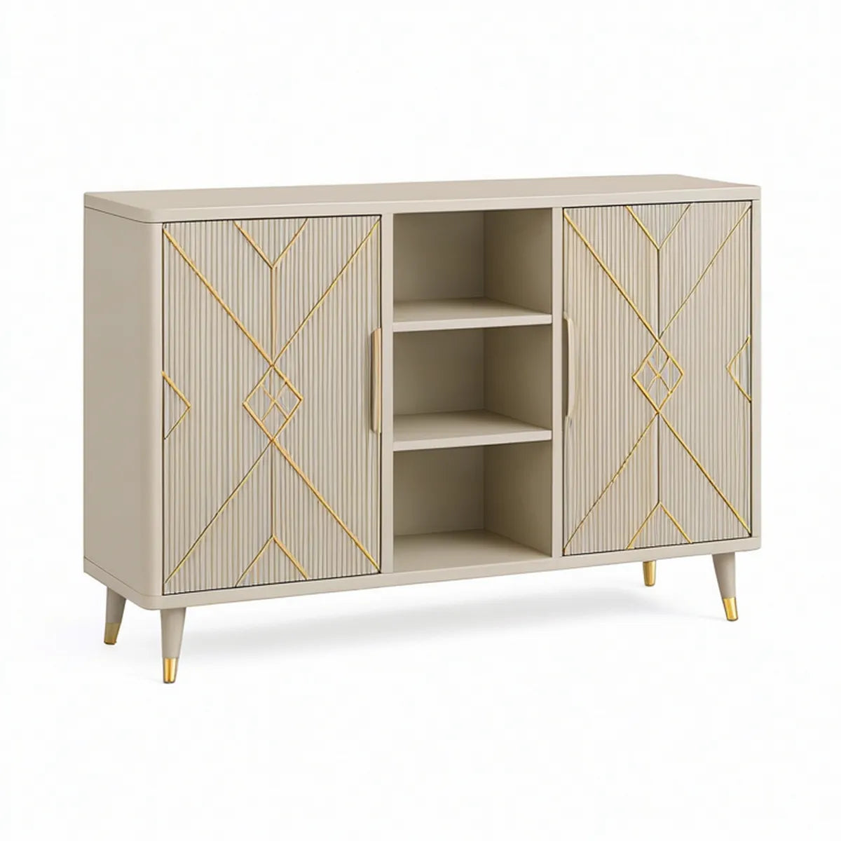 Aparador Retangular em MDF Bege e Dourado com 2 Portas, 120 x 40 x 90 cm