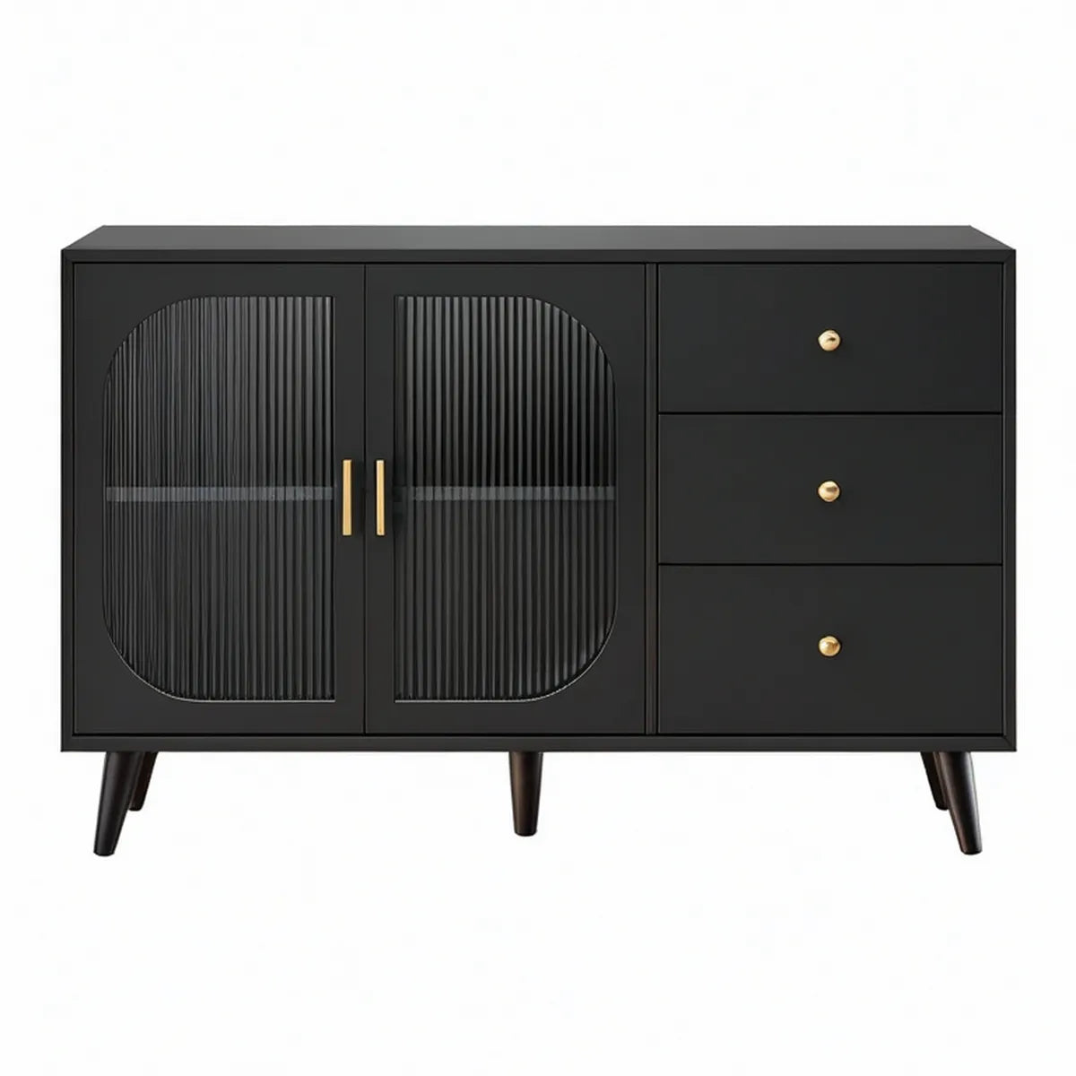 Aparador em MDF Preto e Dourado com 2 Portas e 3 Gavetas, 120 x 40 x 80 cm