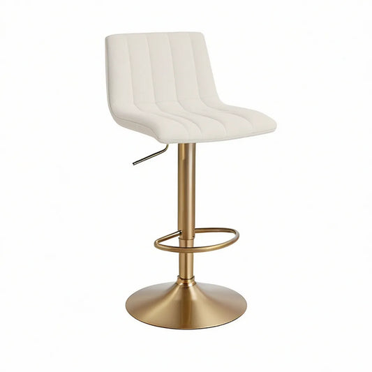 Banco de Bar Giratório Ajustável com Encosto em PU Branco e Dourado, 49 x 51 x 86-107 cm