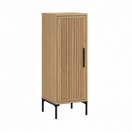 Armário alto com porta ripada em MDF folheado a carvalho, 60 x 40 x 140 cm, Natural e Preto