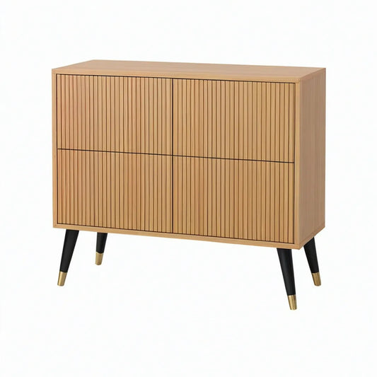 Aparador Retangular de 4 Portas em MDF Folheado a Carvalho 80 x 40 x 78 cm Natural, Preto e Dourado