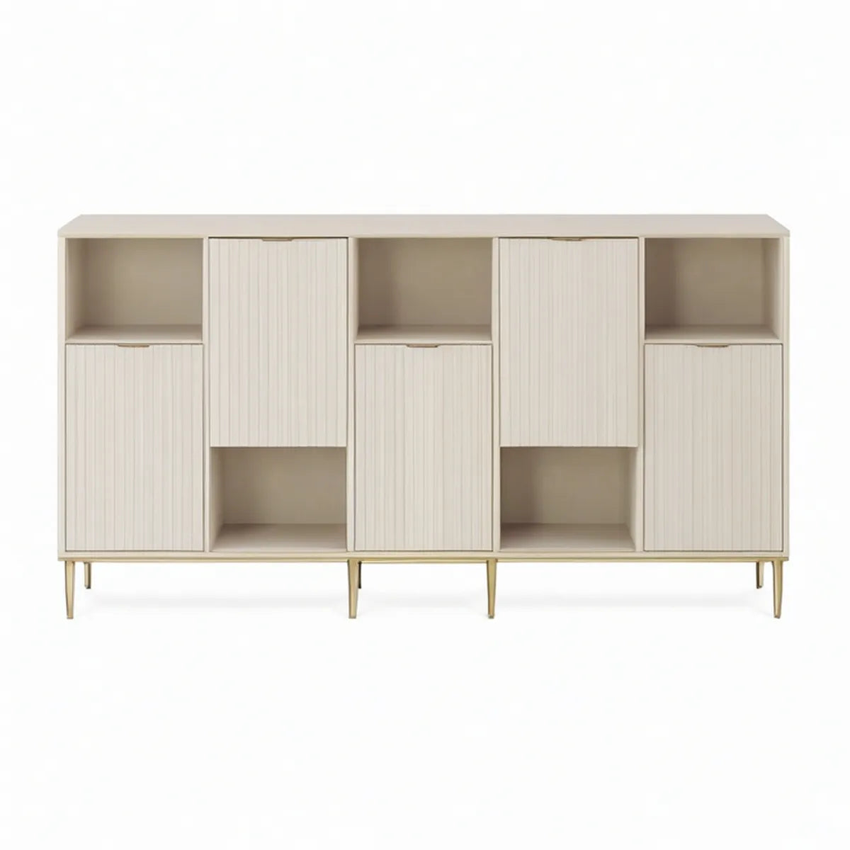 Aparador Bege e Dourado em MDF com 5 Portas e 10 Compartimentos, 180 x 40 x 90 cm