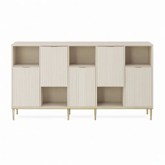 Aparador Bege e Dourado em MDF com 5 Portas e 10 Compartimentos, 180 x 40 x 90 cm