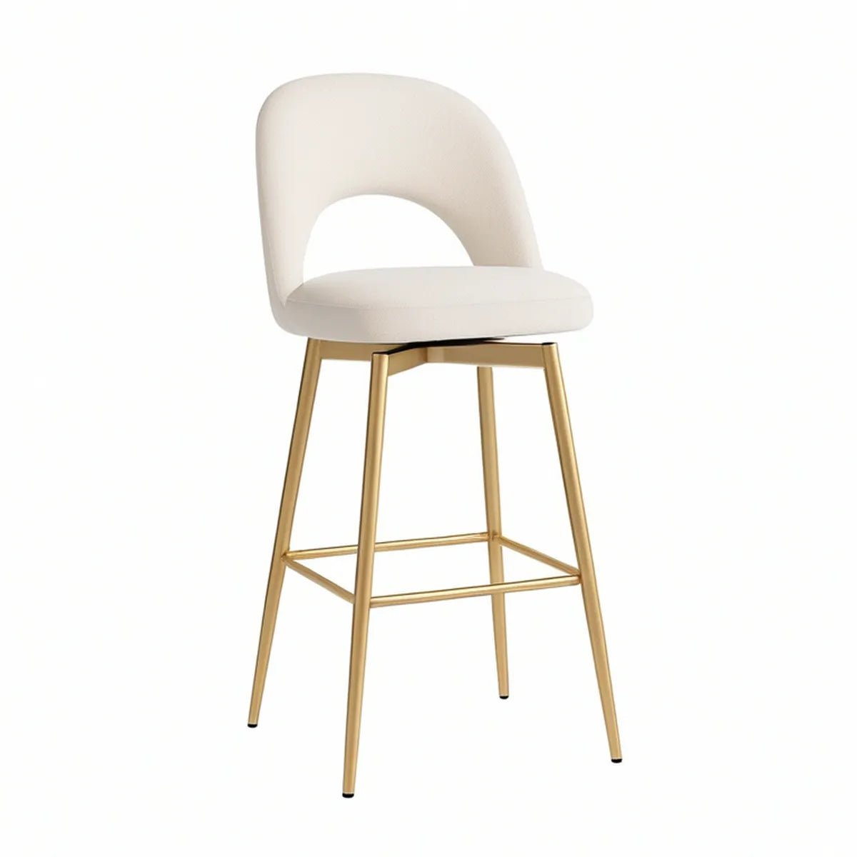 Banco de Bar com Encosto Curvo em Poliéster Branco e Aço Dourado 50 x 54 x 100 cm