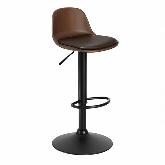 Banco de Bar Ajustável com Encosto em Contraplacado e Assento em PU Castanho, 48 x 50 x 90-111 cm
