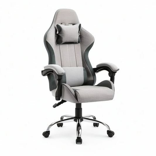 Cadeira Gaming Ergonómica com Encosto Alto Cinzenta e Preta 66 x 64 x 118-128 cm