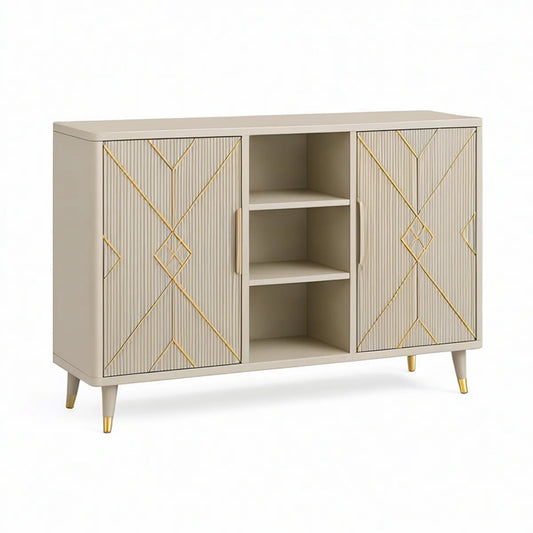Aparador Retangular em MDF Bege e Dourado com 2 Portas, 120 x 40 x 90 cm