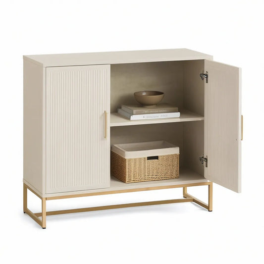 Aparador de 2 portas em MDF branco e dourado, 80 x 40 x 90 cm