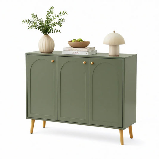 Aparador de Sala de Jantar com 3 Portas em MDF Verde e Dourado, 120 x 40 x 85 cm