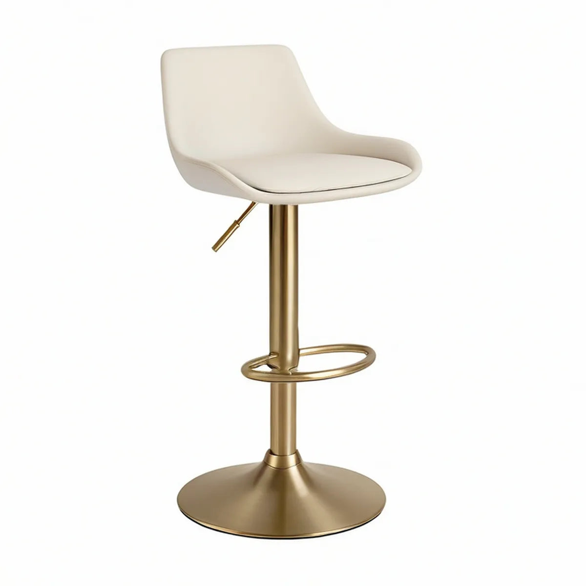 Banco de Bar Giratório Ajustável em PU Branco e Aço Dourado, 58 x 52 x 88–108 cm