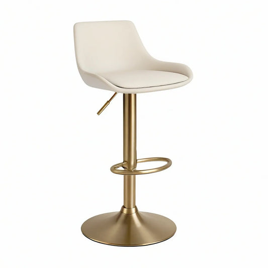 Banco de Bar Giratório Ajustável em PU Branco e Aço Dourado, 58 x 52 x 88–108 cm