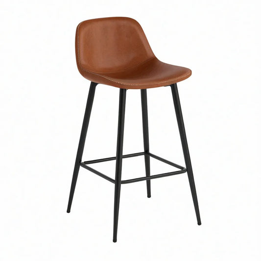 Banco de Bar com Encosto Curvo em Pele Sintética PU Castanho e Preto, 46 x 51 x 100 cm